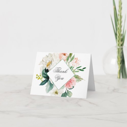 Feminine Blush Rose Floral Thank You Card