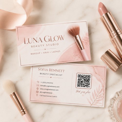 Feminine Blush Rose Gold Beauty Salon Business Card