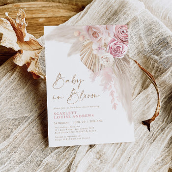 Feminine Boho Baby In Bloom Pampas Floral Shower Invitation by BlueBunnyStudio at Zazzle