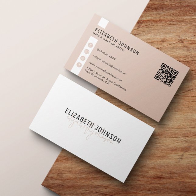 Feminine Boho Beige Minimalist Simple QR Code Business Card (Creator Uploaded)