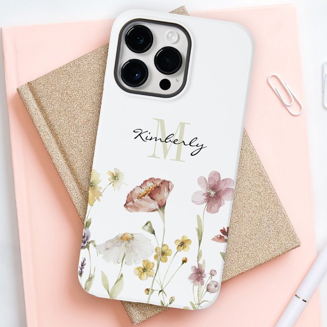 Feminine Boho Botanical Wildflowers with Monogram Case-Mate iPhone Case (Creator Uploaded)