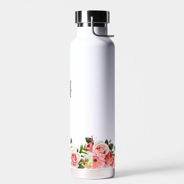 Feminine Boho Botanical Wildflowers with Monogram  Water Bottle (Left)