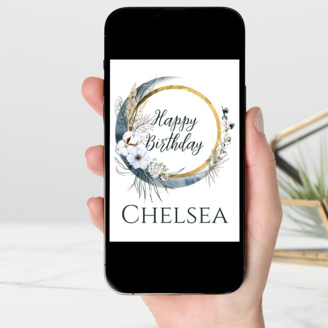 Feminine Boho Moon Birthday Card For Her (Front Digital)