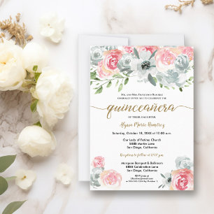 Feminine Boho Watercolor Floral Quinceanera Invitation