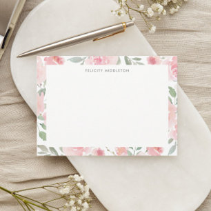 Feminine Botanical Blush Pink Roses Floral Note Card