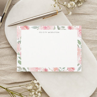 Feminine Botanical Blush Pink Roses Floral Note Card