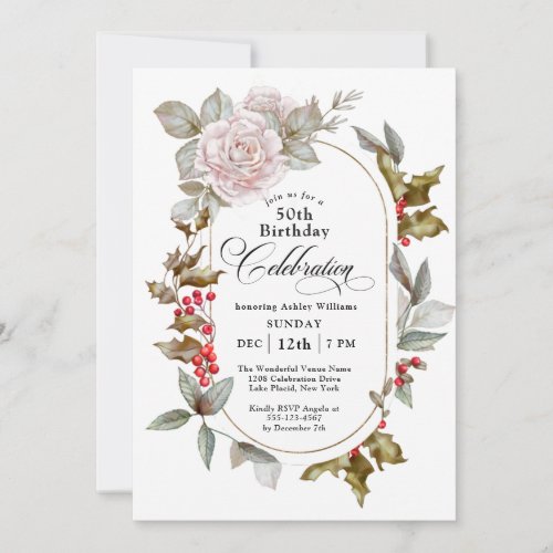 Feminine Botanical December Birthday Celebration Invitation