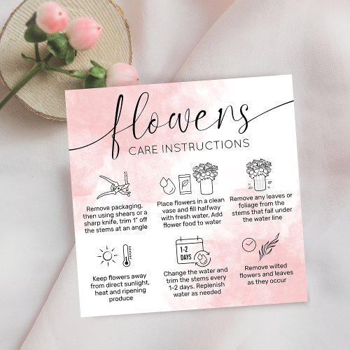 Feminine Bouquet Care Guide Florist Pink Thank You Square Business Card