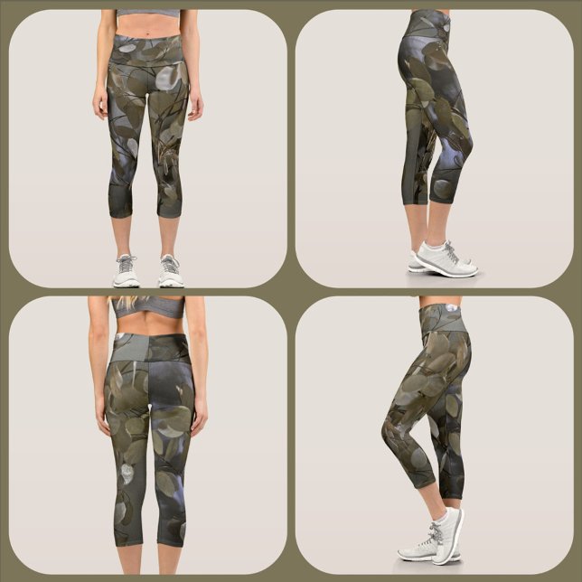 Feminine Camouflage Green and Gray Capri Leggings (Creator Uploaded)