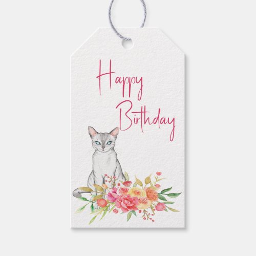 Feminine Cat and Flowers Gift Tag