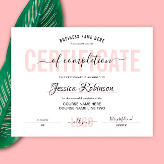 Feminine Certificate Award Course Completion