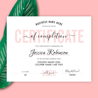 Feminine Certificate Award Course Completion