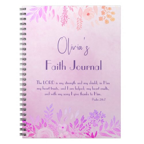 Feminine Cheerful Pink Purple Floral Faith Prayer Notebook