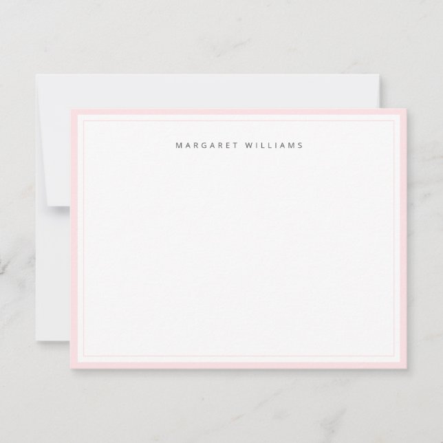 Feminine Chic Blush Pink Border Minimalist Note Card (Front)
