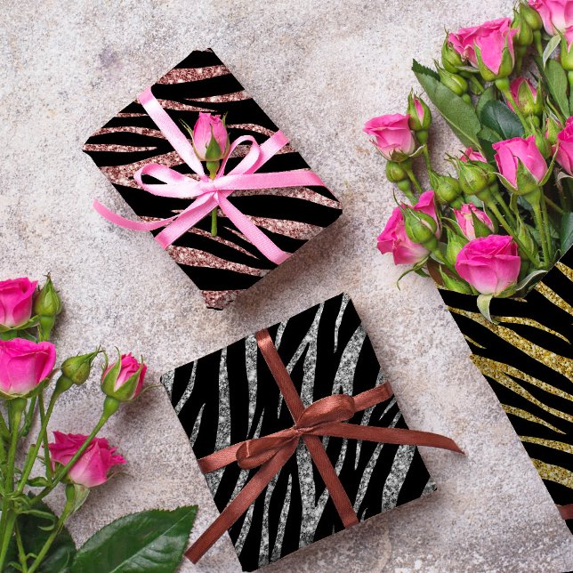 Feminine Chic Luxury Black Gold Classy Zebra Print Wrapping Paper Sheets (Creator Uploaded)