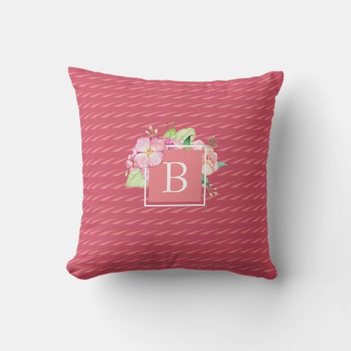 Feminine Chic Monogrammed Initial Abstract Floral Throw Pillow