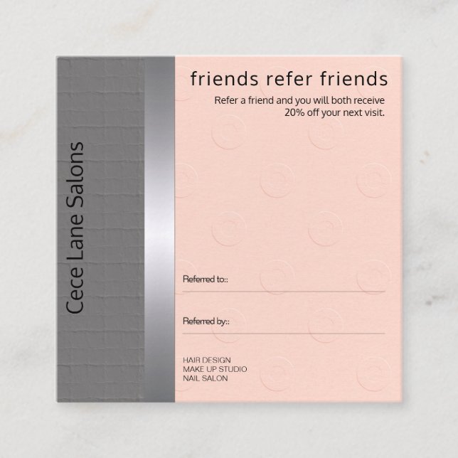Feminine & Chic | Peach & Gray Referral Card (Front)