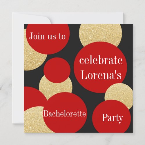 Feminine Chic Red Glitter Gold Bachelorette Party Invitation