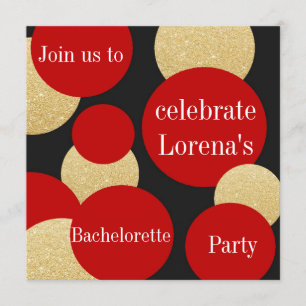 Feminine Chic Red Glitter Gold Bachelorette Party Invitation