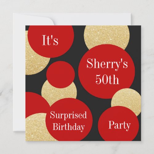 Feminine Chic Red Glitter Gold Birthday Party Invitation