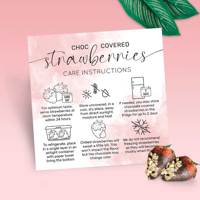 Feminine Chocolate Strawberries Care Instructions Square Business Card (Creator Uploaded)