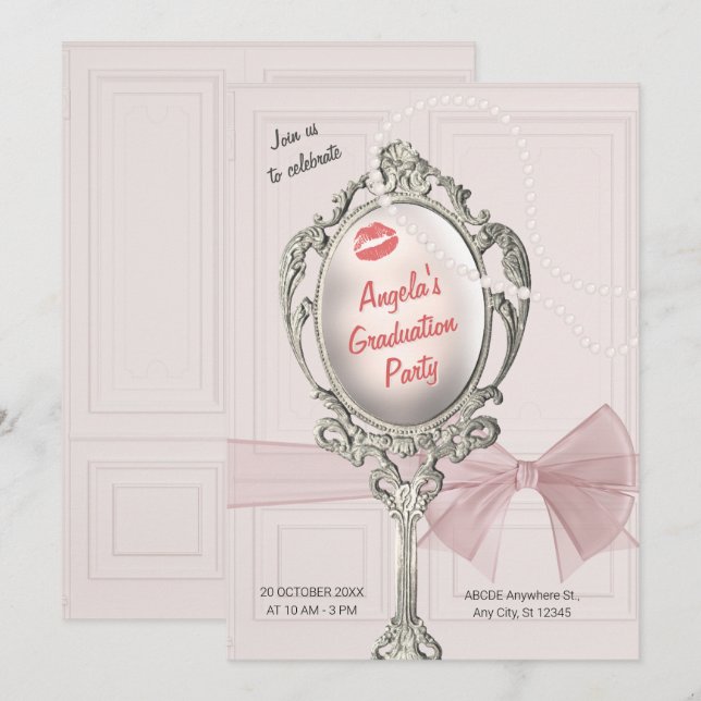 Feminine classic vintage graduation invitation (Front/Back)