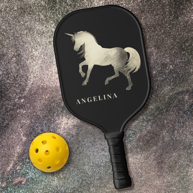  Feminine Classy Black Silver Unicorn Personalized Pickleball Paddle (Creator Uploaded)