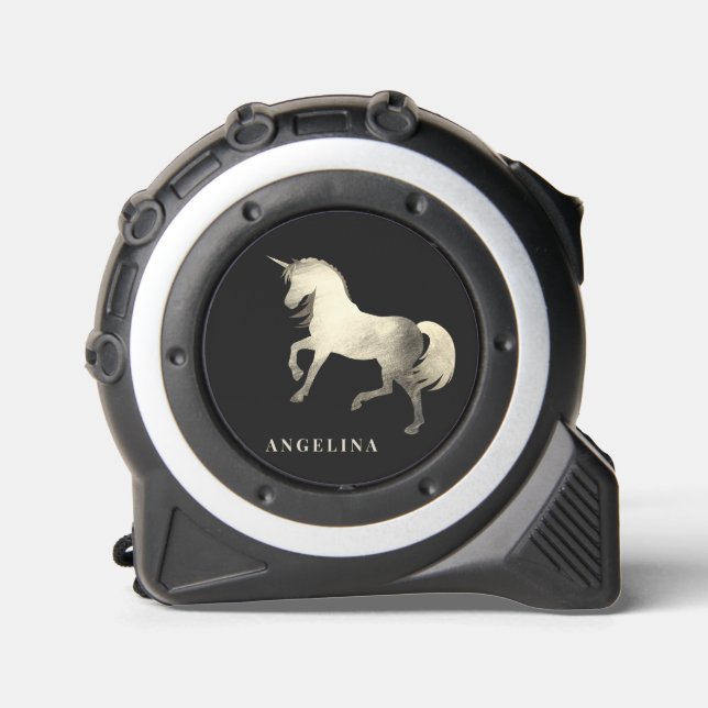  Feminine Classy Black Silver Unicorn Personalized Tape Measure (Front)