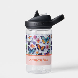 Feminine Colorful Butterfly Floral Girly Pattern Water Bottle