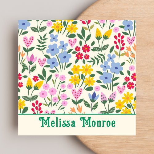 Feminine Colorful Floral Hearts Minimalist  Square Business Card