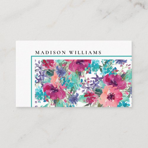 Feminine Colorful Watercolor Floral Pattern Business Card