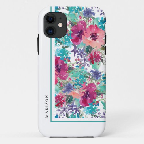 Feminine Colorful Watercolor Floral Pattern iPhone 11 Case