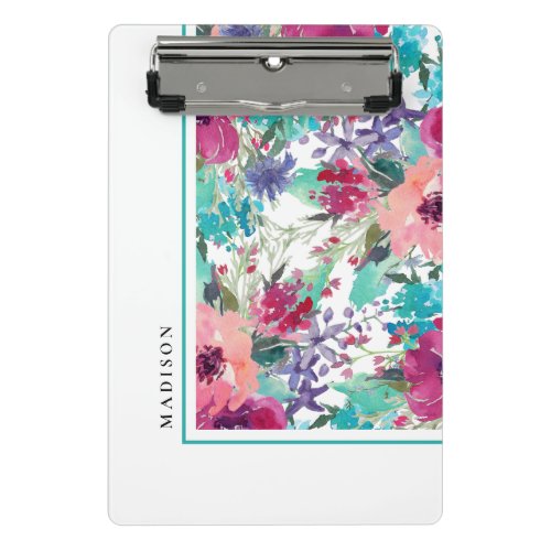 Feminine Colorful Watercolor Floral Pattern Mini Clipboard