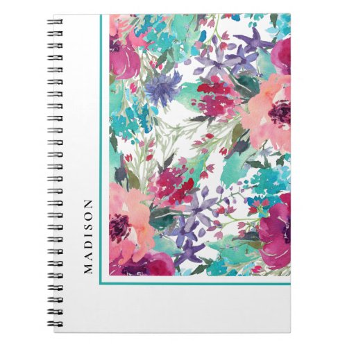 Feminine Colorful Watercolor Floral Pattern Notebook