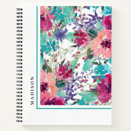 Feminine Colorful Watercolor Floral Pattern Notebook