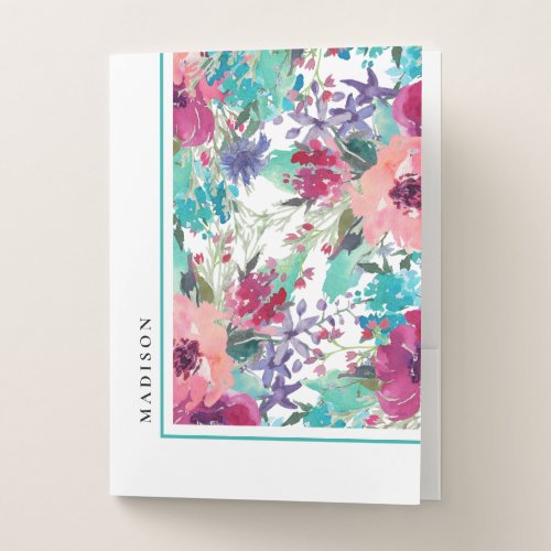 Feminine Colorful Watercolor Floral Pattern Pocket Folder