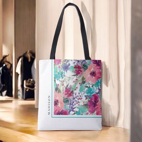 Feminine Colorful Watercolor Floral Pattern Tote Bag