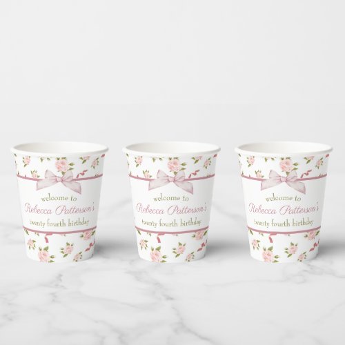 Feminine Coquette Vintage Floral Birthday Party Paper Cups