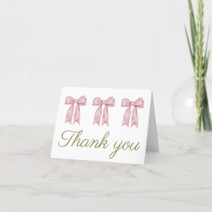 Feminine Coquette Watercolor Pink Bow Letterpress Thank You Card