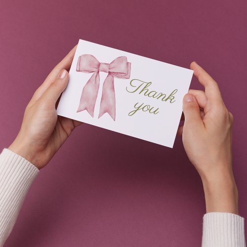 Feminine Coquette Watercolor Pink Bow  Thank You Card