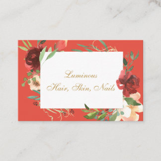 Feminine Coral and Burgundy Floral Frame Business Card