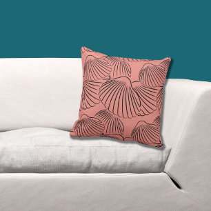 Feminine Coral & Black Seashell Pattern Throw Pillow