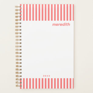 Feminine Coral Pink Stripes Personalized Daily Planner