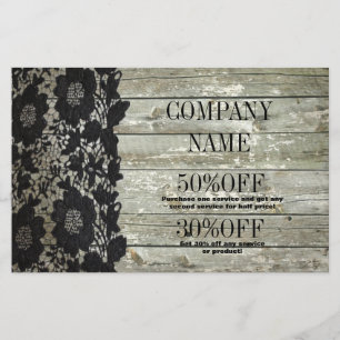 Feminine country chic black lace barn wood flyer