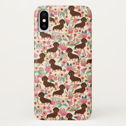 Feminine Dachshund vintage floral pattern iPhone X Case