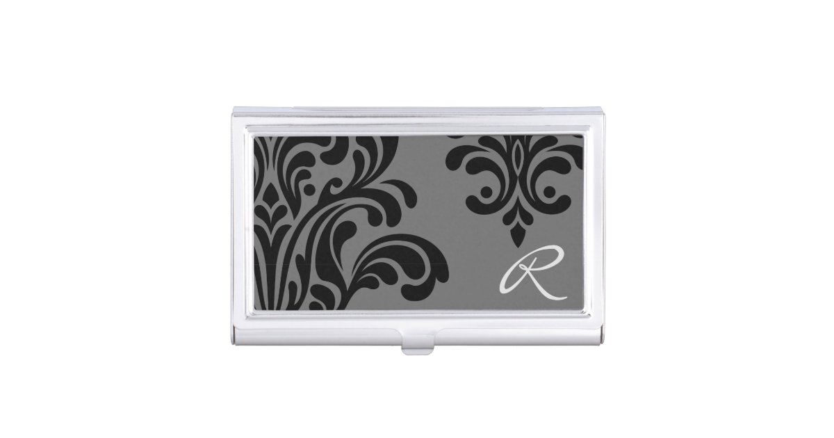 Feminine Damask Monogram Business Card Holder