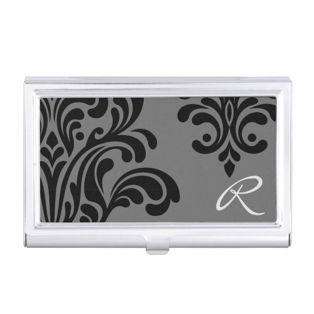 Feminine Damask Monogram Business Card Holder (Front)