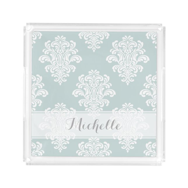 Feminine Damask Pattern Monogram Acrylic Tray (Front)