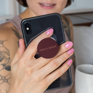 Feminine Dark Red & Gold Typography Name Phone Ring Stand