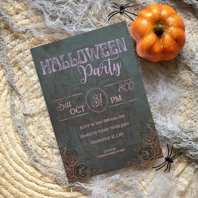 Feminine dark vintage pink adult halloween party invitation (Creator Uploaded)